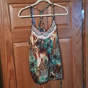 Women's Multicolor Strappy Tank Top - Boho Print